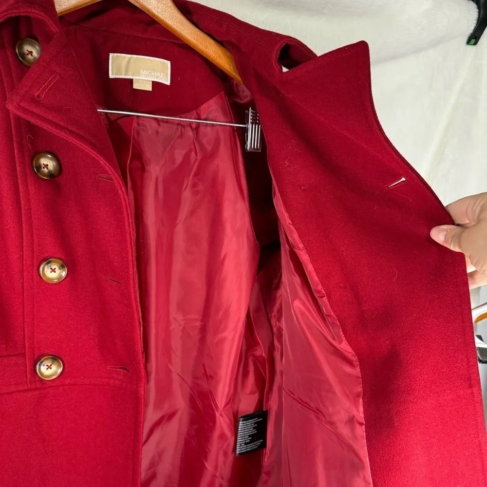 Michael Kors Red Wool Blend coat Peacoat Jacket Small womens coat gold buttons